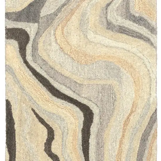 8' Beige And Charcoal Wool Abstract Hand Tufted Runner Rug Photo 5