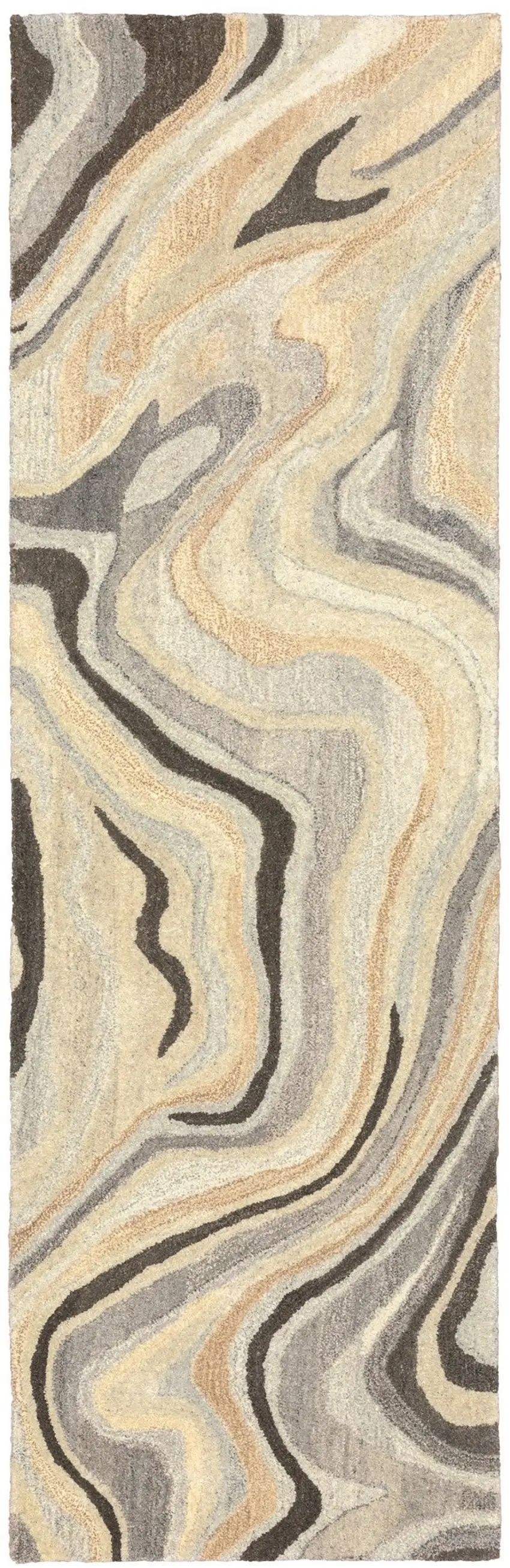8' Beige And Charcoal Wool Abstract Hand Tufted Runner Rug Photo 2