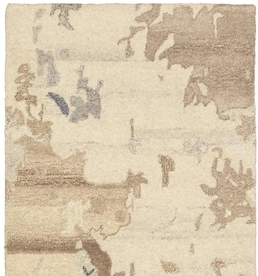8' Beige And Charcoal Wool Abstract Hand Tufted Runner Rug Photo 4