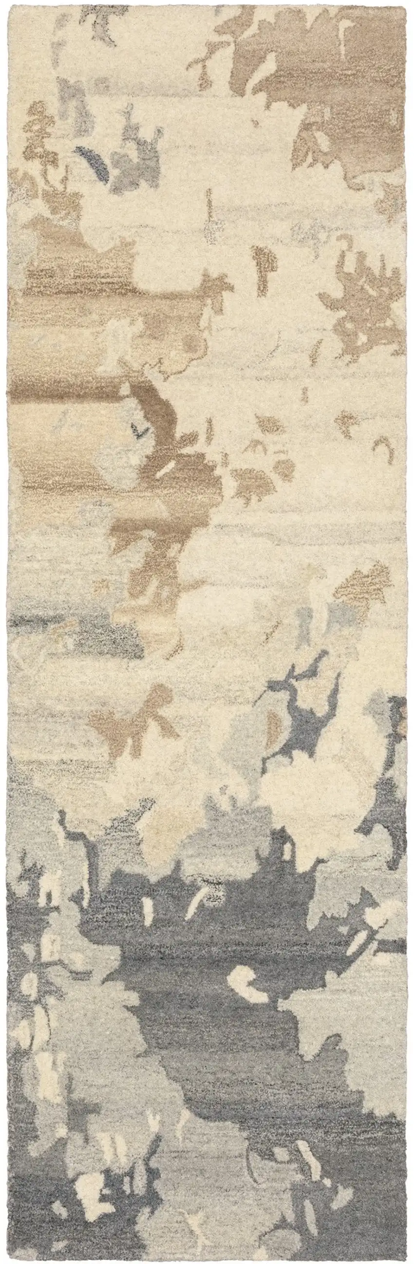 8' Beige And Charcoal Wool Abstract Hand Tufted Runner Rug Photo 2