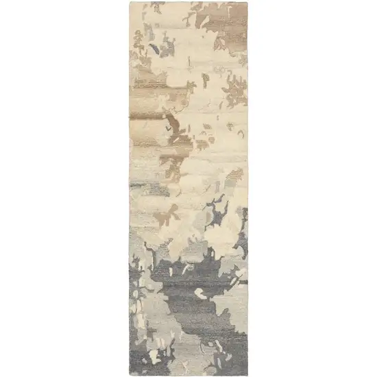 8' Beige And Charcoal Wool Abstract Hand Tufted Runner Rug Photo 2