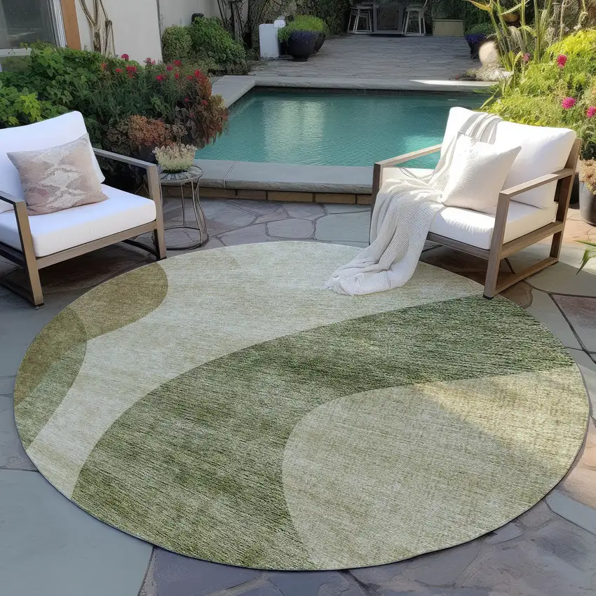8' Beige And Chocolate Round Abstract Washable Indoor Outdoor Area Rug Photo 6
