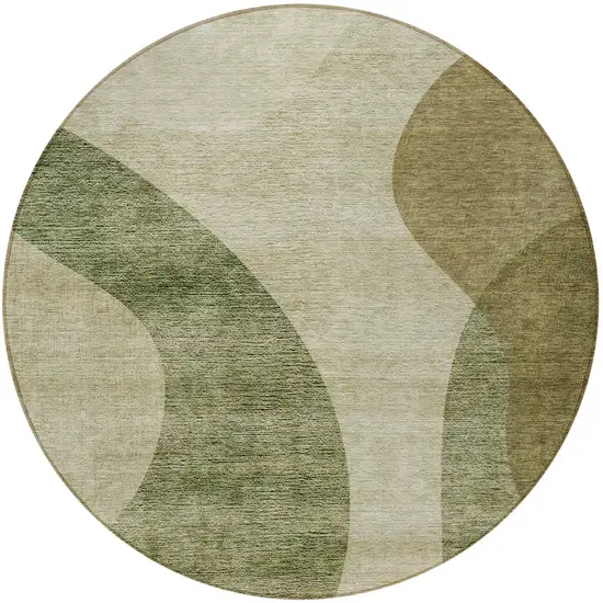 8' Beige And Chocolate Round Abstract Washable Indoor Outdoor Area Rug Photo 5