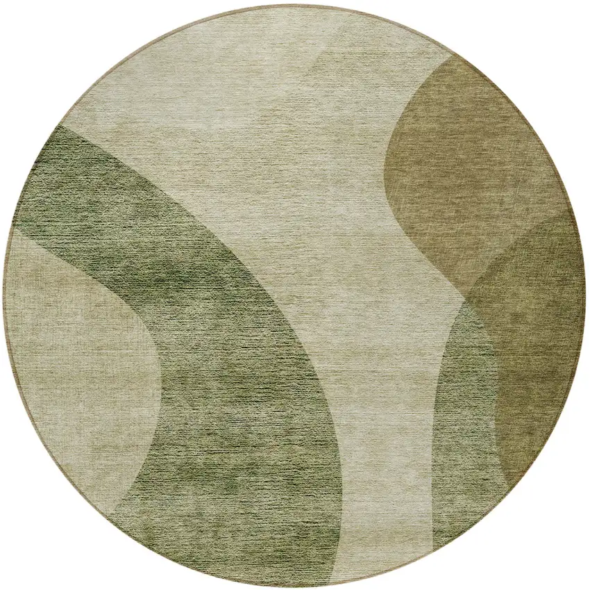 8' Beige And Chocolate Round Abstract Washable Indoor Outdoor Area Rug Photo 5
