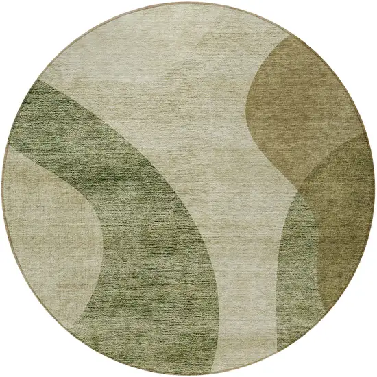 8' Beige And Chocolate Round Abstract Washable Indoor Outdoor Area Rug Photo 5