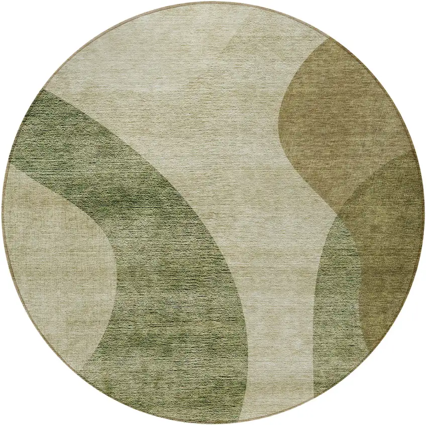 8' Beige And Chocolate Round Abstract Washable Indoor Outdoor Area Rug Photo 5