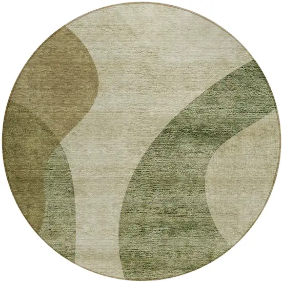 8' Beige And Chocolate Round Abstract Washable Indoor Outdoor Area Rug Photo 2