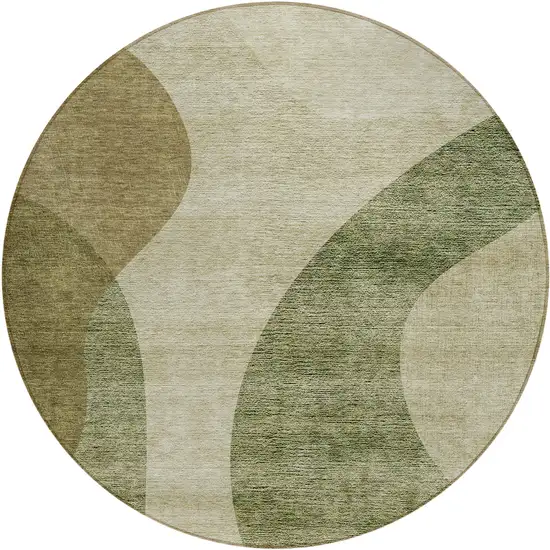 8' Beige And Chocolate Round Abstract Washable Indoor Outdoor Area Rug Photo 2