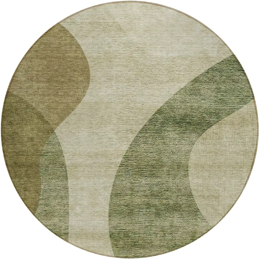 8' Beige And Chocolate Round Abstract Washable Indoor Outdoor Area Rug Photo 2