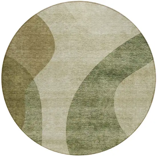 8' Beige And Chocolate Round Abstract Washable Indoor Outdoor Area Rug Photo 4