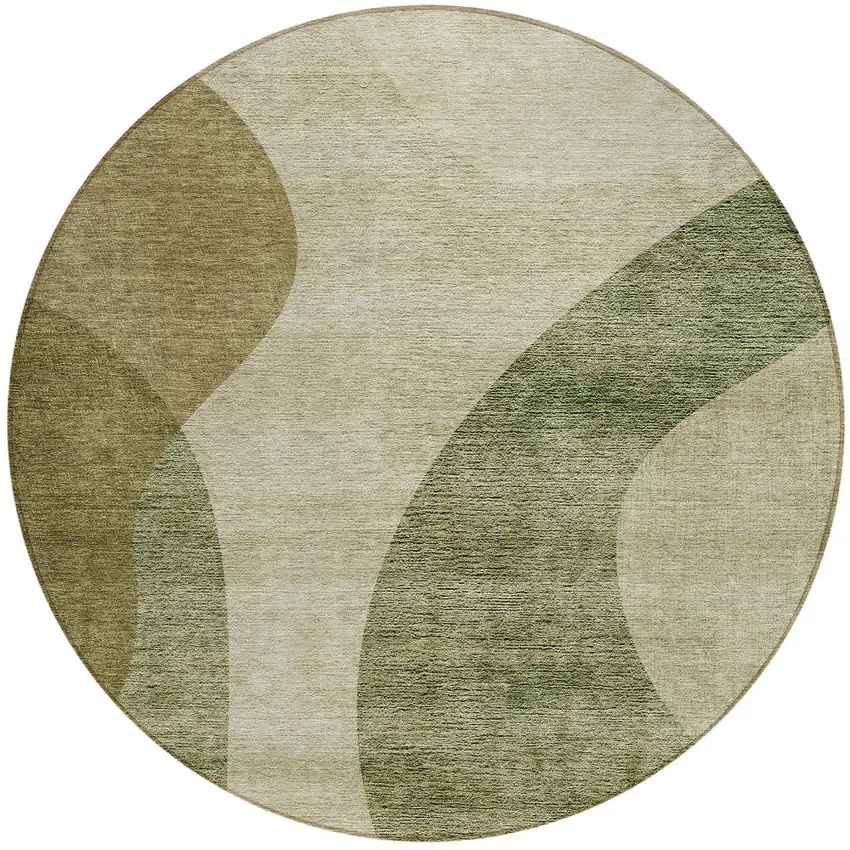 8' Beige And Chocolate Round Abstract Washable Indoor Outdoor Area Rug Photo 4
