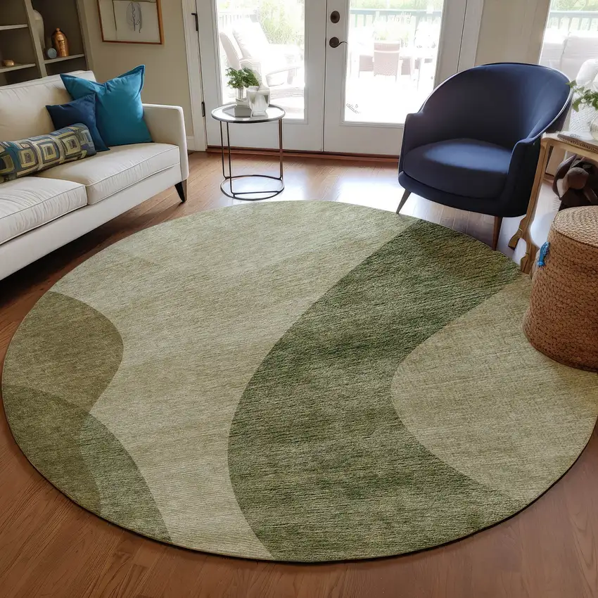 8' Beige And Chocolate Round Abstract Washable Indoor Outdoor Area Rug Photo 7