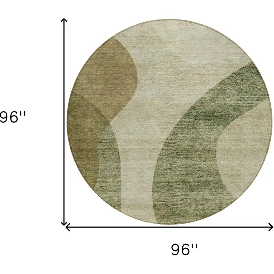 8' Beige And Chocolate Round Abstract Washable Indoor Outdoor Area Rug Photo 3