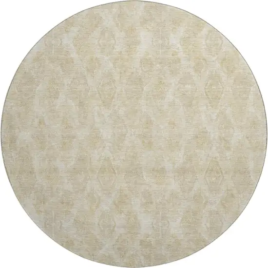 8' Beige And Coffee Diamond Washable Round Rug With UV Protection Photo 1