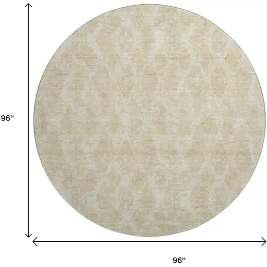 8' Beige And Coffee Diamond Washable Round Rug With UV Protection Photo 9
