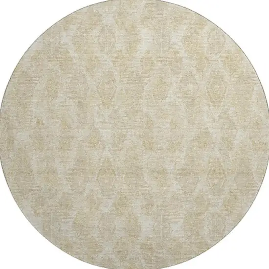 8' Beige And Coffee Diamond Washable Round Rug With UV Protection Photo 3