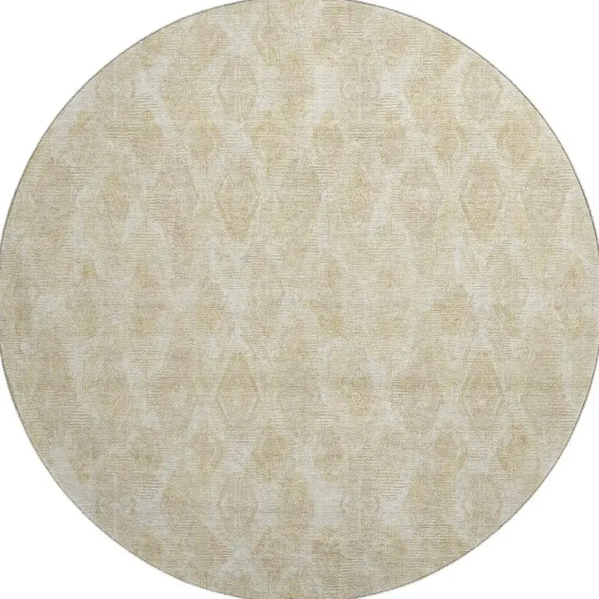 8' Beige And Coffee Diamond Washable Round Rug With UV Protection Photo 3