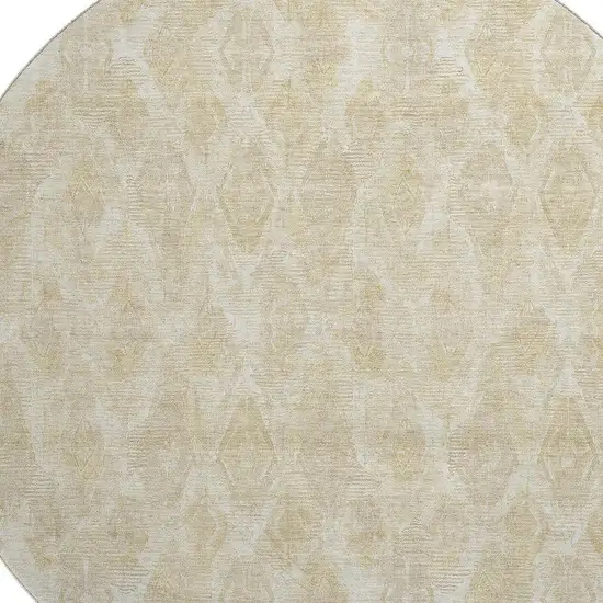 8' Beige And Coffee Diamond Washable Round Rug With UV Protection Photo 2