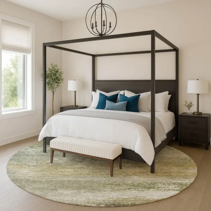 8' Beige And Copper Abstract Washable Round Rug With UV Protection Photo 5