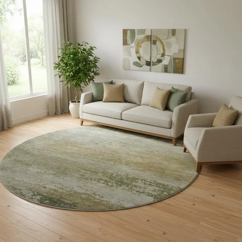 8' Beige And Copper Abstract Washable Round Rug With UV Protection Photo 2