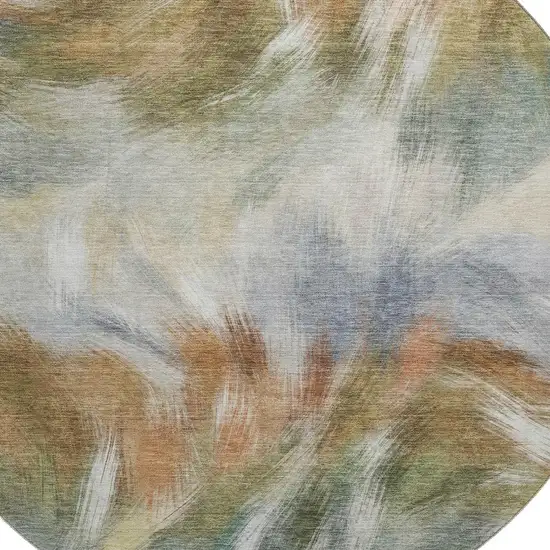 8' Beige And Copper Abstract Washable Round Rug With UV Protection Photo 3