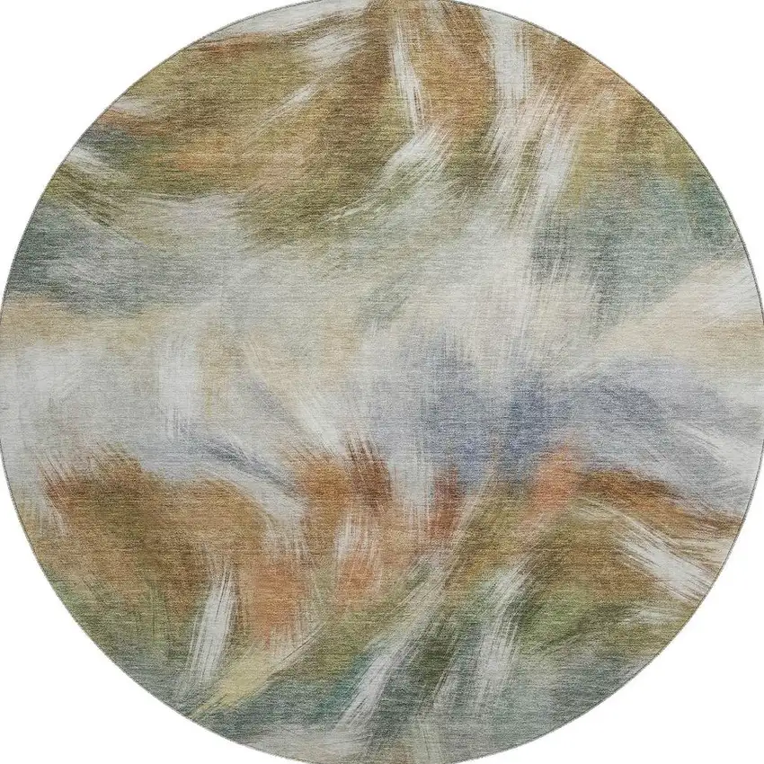 8' Beige And Copper Abstract Washable Round Rug With UV Protection Photo 4
