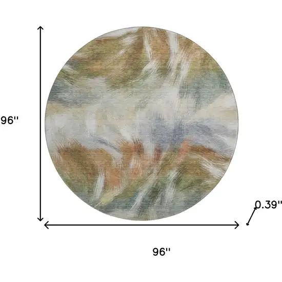 8' Beige And Copper Abstract Washable Round Rug With UV Protection Photo 8
