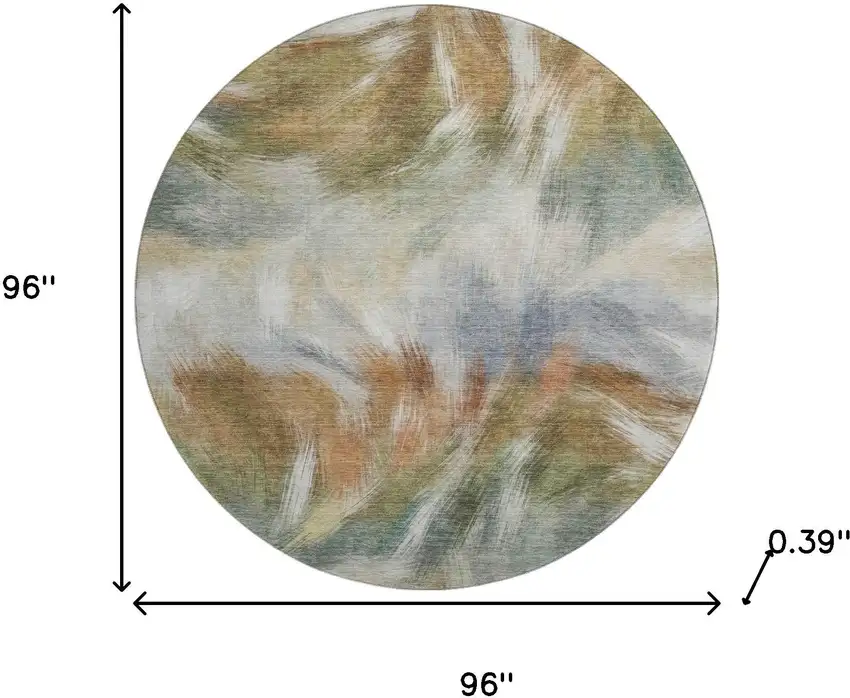 8' Beige And Copper Abstract Washable Round Rug With UV Protection Photo 8