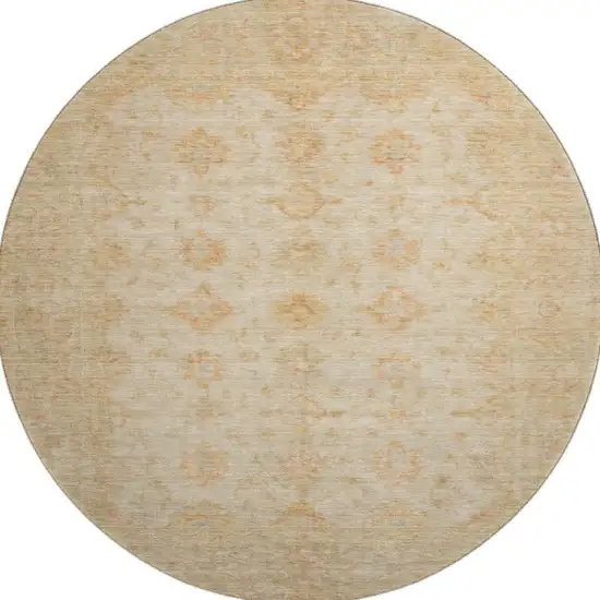8' Beige And Copper Oriental Washable Round Rug With UV Protection Photo 2