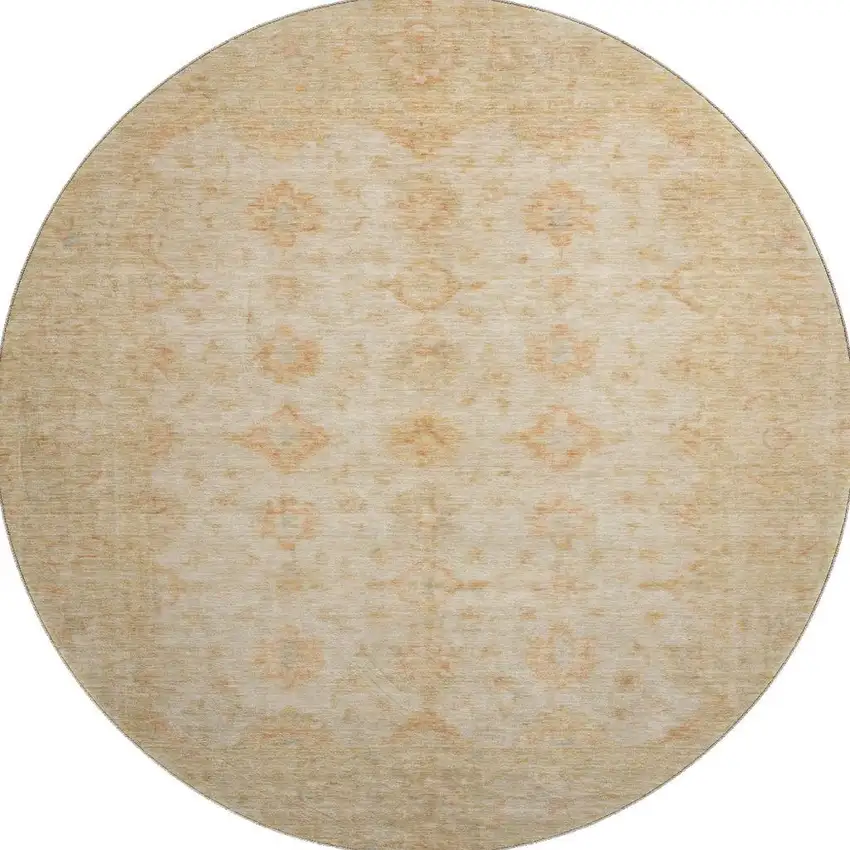 8' Beige And Copper Oriental Washable Round Rug With UV Protection Photo 2