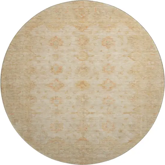 8' Beige And Copper Oriental Washable Round Rug With UV Protection Photo 1