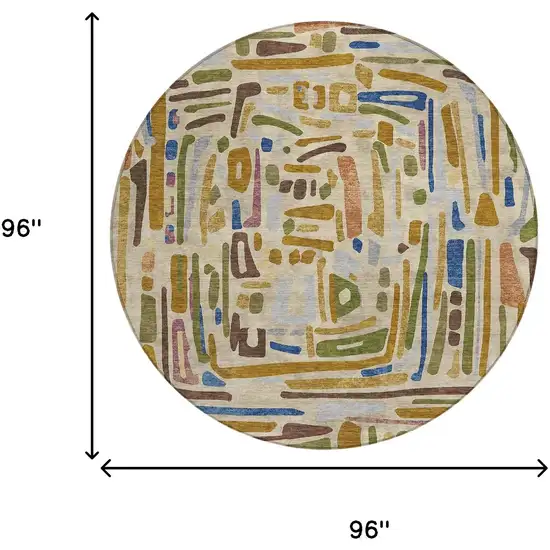 8' Beige And Copper Round Abstract Washable Indoor Outdoor Area Rug Photo 8