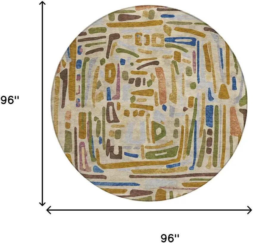 8' Beige And Copper Round Abstract Washable Indoor Outdoor Area Rug Photo 8
