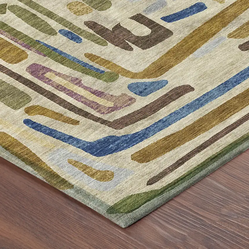 8' Beige And Copper Round Abstract Washable Indoor Outdoor Area Rug Photo 6