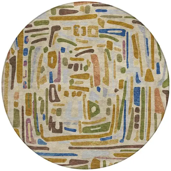 8' Beige And Copper Round Abstract Washable Indoor Outdoor Area Rug Photo 3