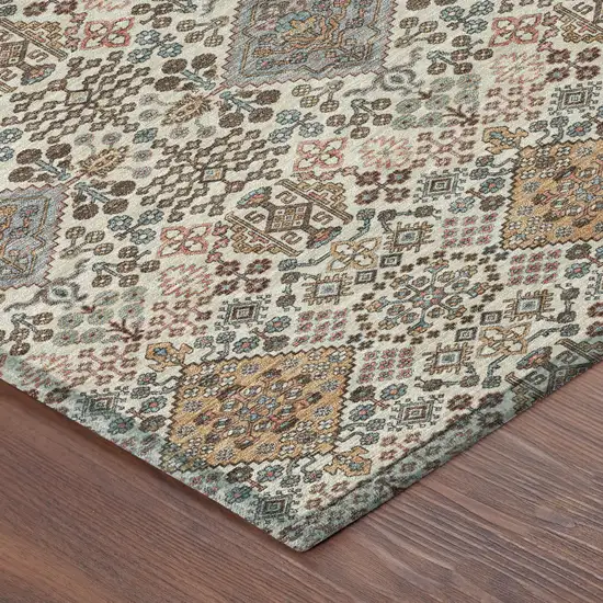 8' Beige And Copper Round Geometric Washable Indoor Outdoor Area Rug Photo 6