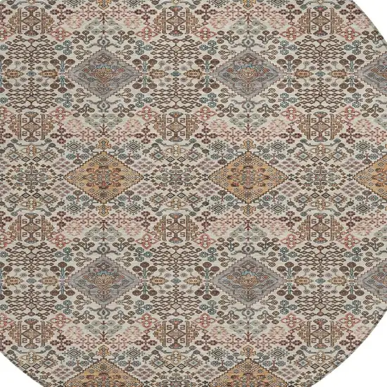 8' Beige And Copper Round Geometric Washable Indoor Outdoor Area Rug Photo 2