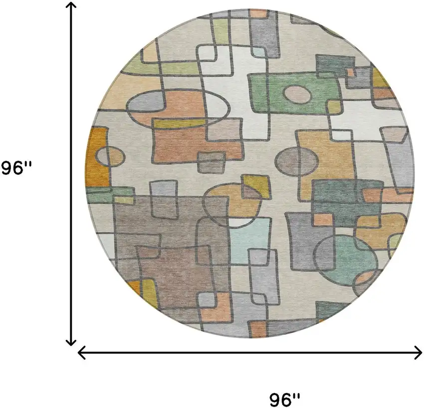 8' Beige And Copper Round Geometric Washable Indoor Outdoor Area Rug Photo 8