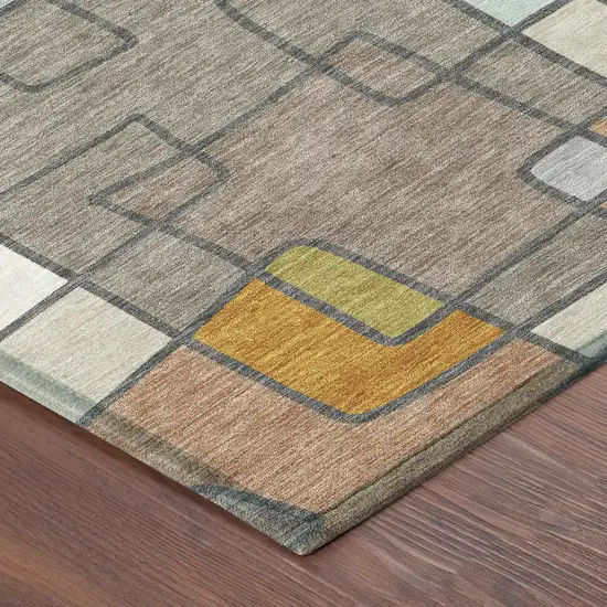 8' Beige And Copper Round Geometric Washable Indoor Outdoor Area Rug Photo 6