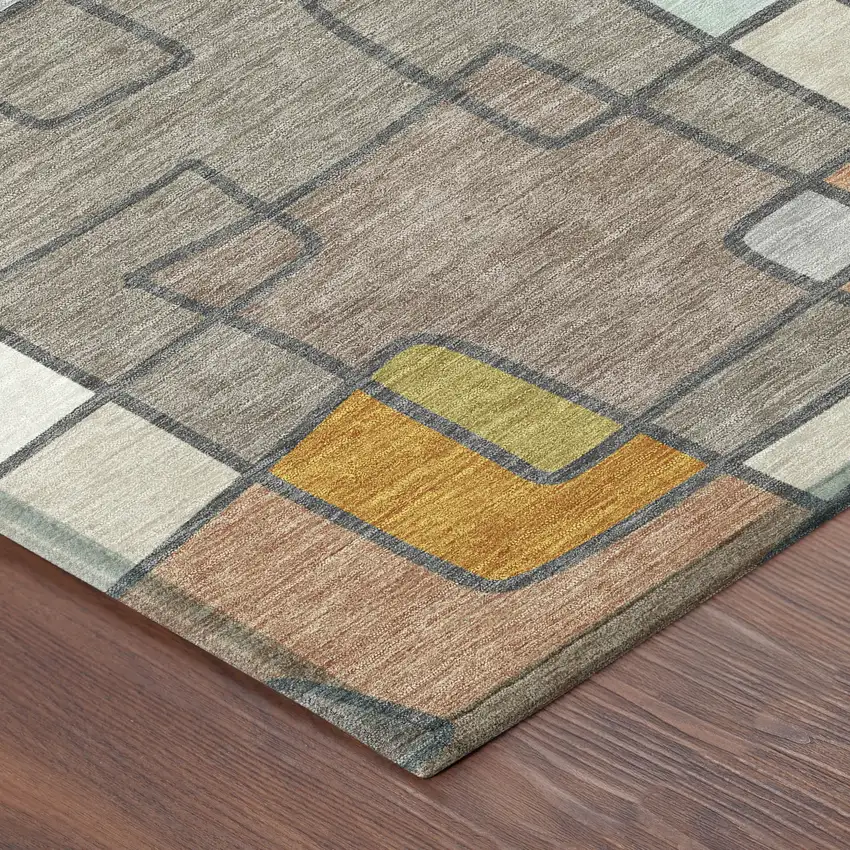8' Beige And Copper Round Geometric Washable Indoor Outdoor Area Rug Photo 6