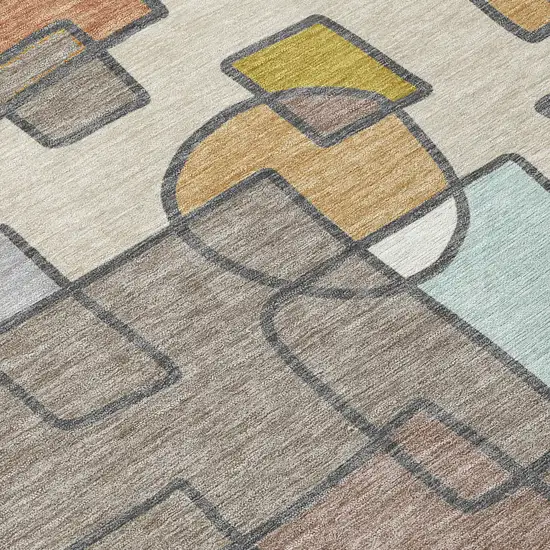 8' Beige And Copper Round Geometric Washable Indoor Outdoor Area Rug Photo 7