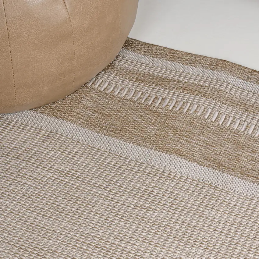 8' Beige And Cream Indoor Outdoor Runner Rug Photo 5