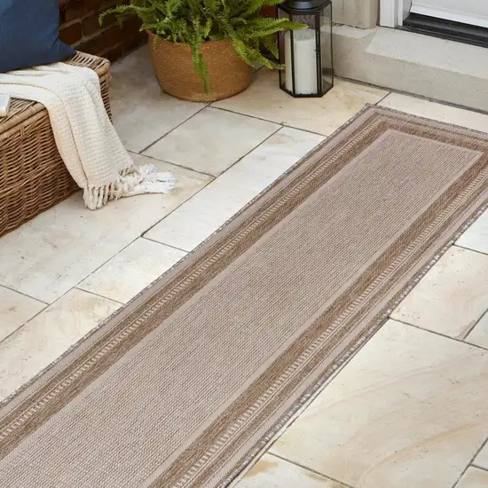 8' Beige And Cream Indoor Outdoor Runner Rug Photo 6