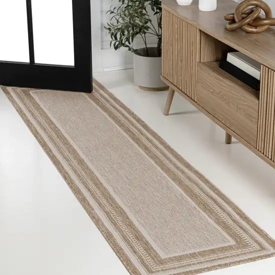 8' Beige And Cream Indoor Outdoor Runner Rug Photo 4