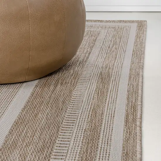 8' Beige And Cream Indoor Outdoor Runner Rug Photo 8