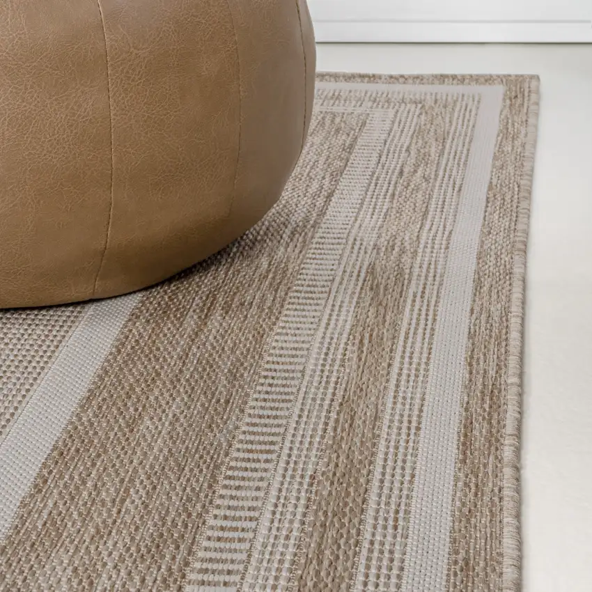 8' Beige And Cream Indoor Outdoor Runner Rug Photo 8