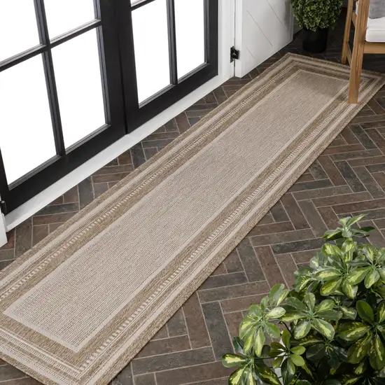 8' Beige And Cream Indoor Outdoor Runner Rug Photo 5