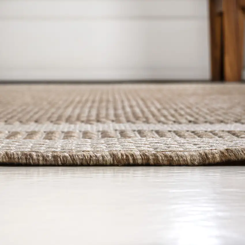 8' Beige And Cream Indoor Outdoor Runner Rug Photo 9