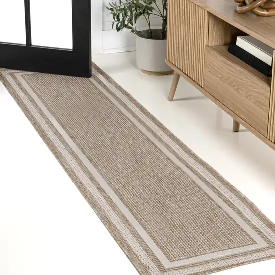 8' Beige And Cream Indoor Outdoor Runner Rug Photo 3