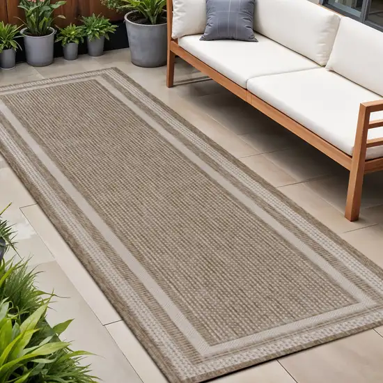 8' Beige And Cream Indoor Outdoor Runner Rug Photo 1